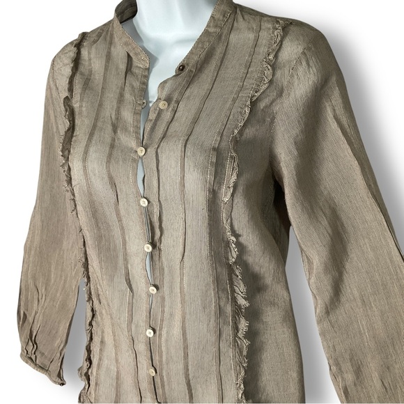 Vintage Free People Silk Blend Blouse Sz XS Ruffle Semi Sheer Open Button Y2K - Picture 6 of 15